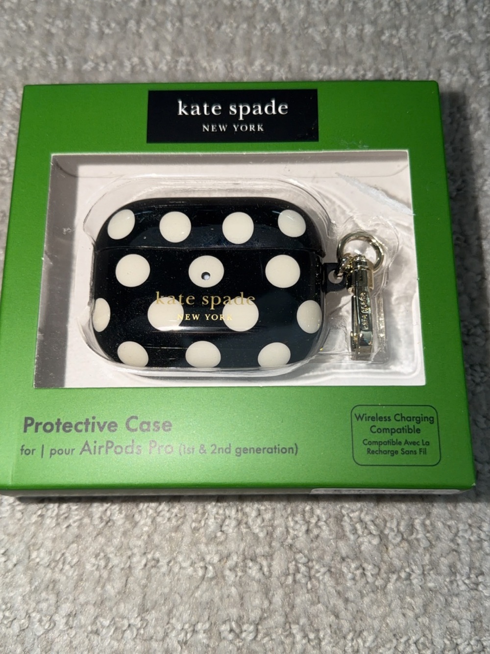 kate spade Black and White Polka Dot AirPods Pro Case with Gold Logo